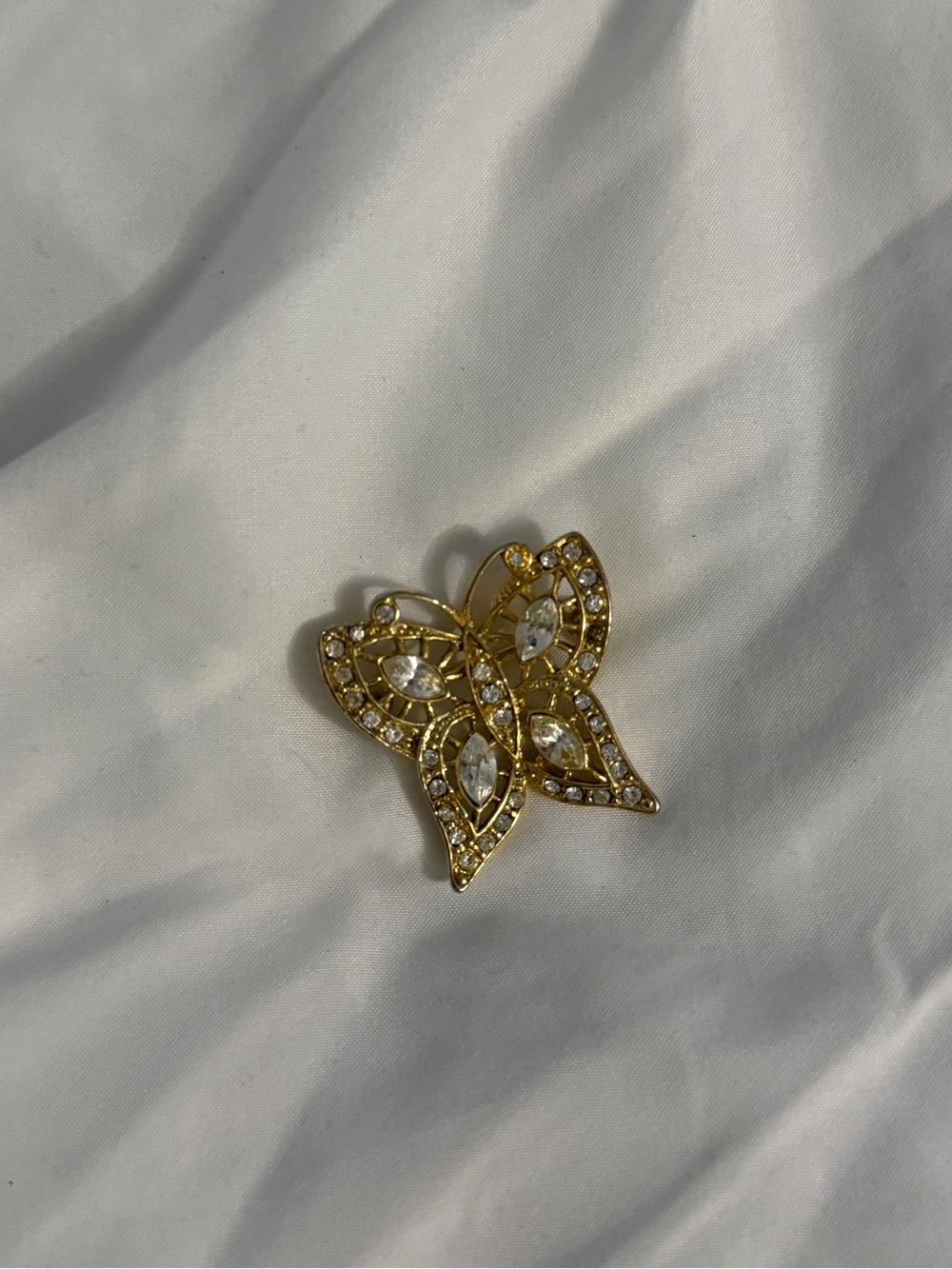 Gold Crystal Butterfly Brooch - Elegant Women's Jewelry